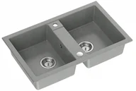 Zlewozmywaki - DENZEL 120 Steingran granitowy szary 2-komorowy z/o  78x48x17,5) z syfonem i zaślepką - miniaturka - grafika 1