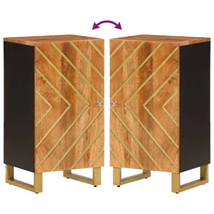 Szafka, brązowo-czarna, 40x33,5x75 cm, lite drewno mango  Lumarko! - Szafki do salonu - miniaturka - grafika 8