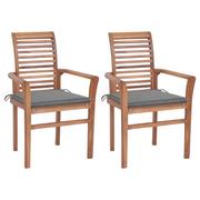 Fotele i krzesła ogrodowe - vidaXL Lumarko Krzesła stołowe, 2 szt., szare poduszki, drewno tekowe 3062596 - miniaturka - grafika 1
