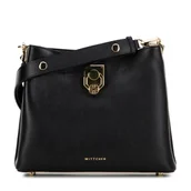 Torebki damskie - Damska torebka na ramię skórzana z klamrą czarno - złota - miniaturka - grafika 1