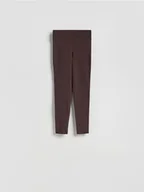 Spodnie damskie - Reserved - Bawełniane legginsy - ciemnobrązowy - miniaturka - grafika 1