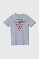 Koszulki dla chłopców - Guess t-shirt bawełniany dziecięcy kolor niebieski z nadrukiem - miniaturka - grafika 1