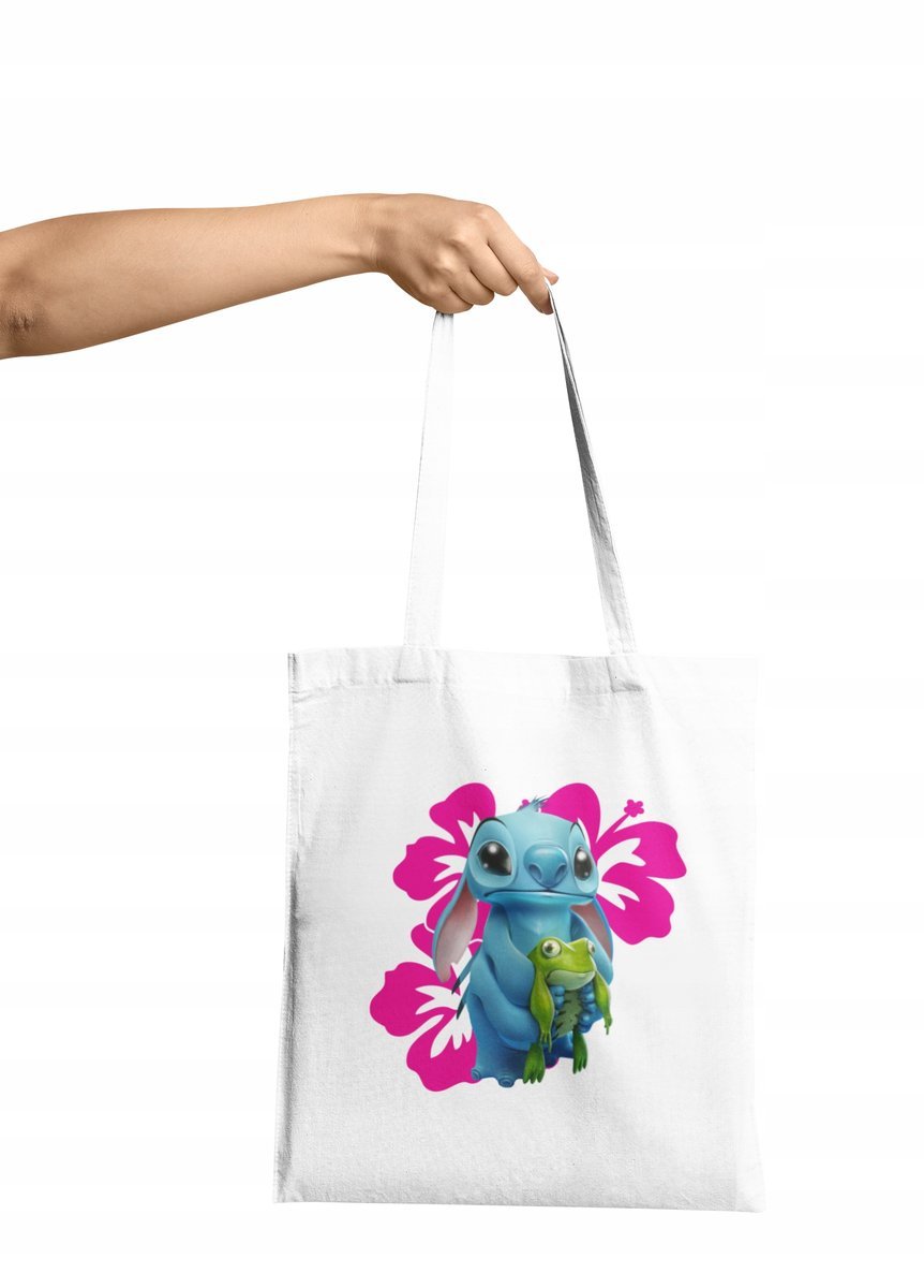 TORBA SHOPPER MATERIAŁOWA NA RAMIĘ PREZENT LILO & STITCH & ANGEL BAJKI WZÓR