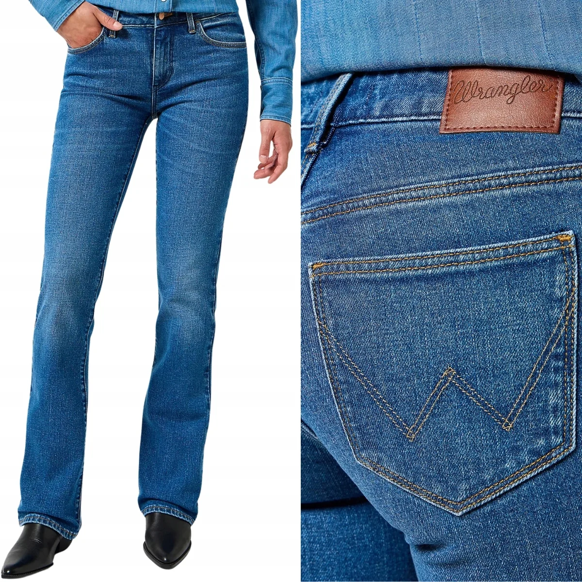 Wrangler Bootcut Vintage Blue rozszerzane damskie spodnie jeansowe W30 L32