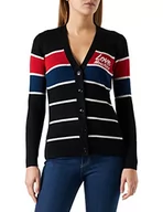 Kurtki damskie - Love Moschino Damska kurtka z logo Embroidery On The Chest, White Sky Grey Black Stripes, 40 - miniaturka - grafika 1