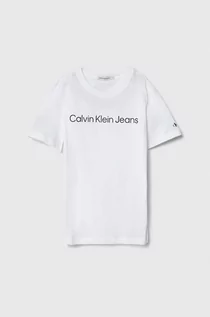 Koszulki dla chłopców - Calvin Klein Jeans t-shirt bawełniany dziecięcy kolor biały z nadrukiem - grafika 1