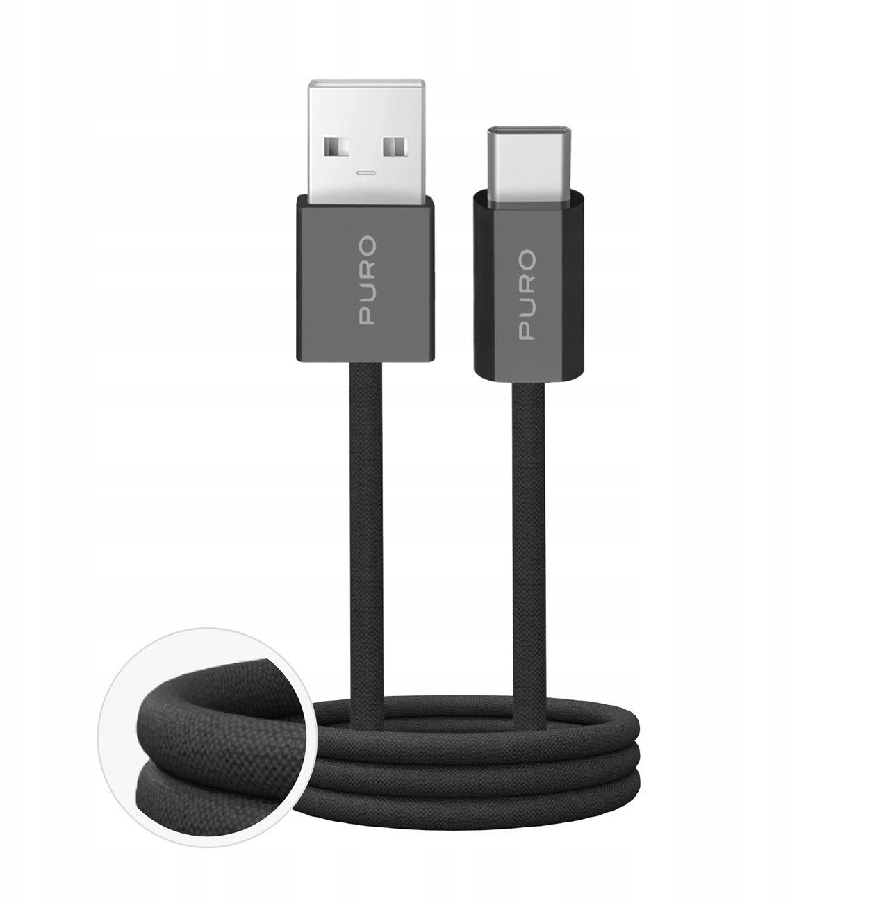 Kabel Puro Fabrik 2.0 10W USB-A - USB-C w oplocie 1,5 m - czarny