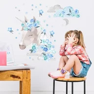 Wyposażenie pokoiku dziecięcego - Naklejka ścienna Jednorożec Boho - niebieski - miniaturka - grafika 1