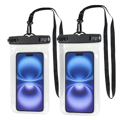 Elalove 2 wodoodporne etui na telefon (7 cali), przezroczyste, z czarnym zamknięciem – do pływania, nurkowania i sportów wodnych
