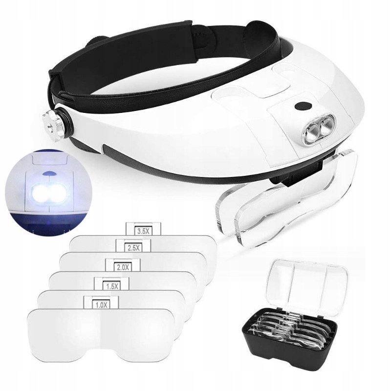 Lupa na Głowę Okulary Precyzyjne Mocny Led 6x Nagłowna Czołowa Daszek