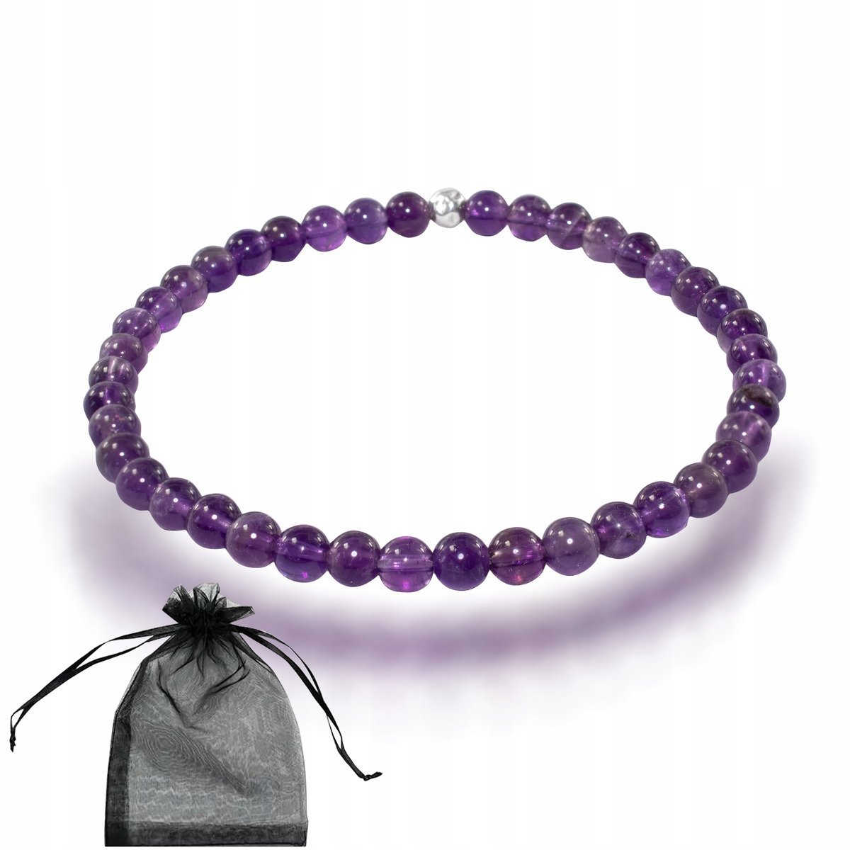 Bransoletka Naturalny Kamień Ametyst gładkie kule 4mm na gumce Srebro 18cm, bez marki, AG00000151