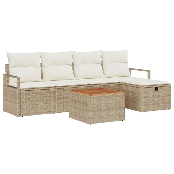 Zestaw Sof Ogrodowych Modularny Rattan Beżowy 5 Elementów