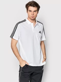 Koszulki męskie - Adidas Polo Aeroready Essentials Pique Embroidered Small Logo 3-Stripes GK9138 Biały Regular Fit - grafika 1