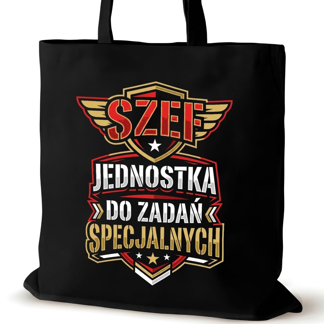 Torba bawełniana czarna dla SZEFA na ramię duża śmieszna jednostka