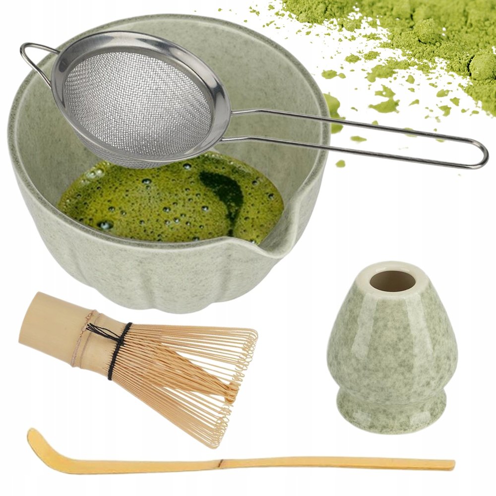 Matcha Zestaw Do Herbata Codzienna Czarka Miotełka Podstawka Łyżeczka