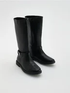 Buty dla dziewczynek - Reserved - Wysokie kozaki z imitacji skóry - czarny - miniaturka - grafika 1
