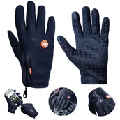 Rękawiczki rowerowe - RĘKAWICZKI ROWEROWE ZIMOWE S MĘSKIE DAMSKIE CZARNE DOTYKOWE CIEPŁE MESZEK - miniaturka - grafika 1