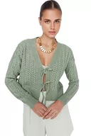 Swetry damskie - Trendyol Damski standardowy standardowy kardigan z dzianiny z dekoltem w serek, Miętowy, M - miniaturka - grafika 1