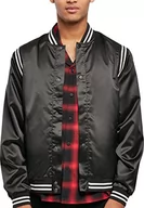 Kurtki męskie - Urban Classics Męska kurtka satynowa College Jacket, kurtka Varsity, błyszczący materiał, dla mężczyzn, w 2 kolorach, rozmiary S - 5XL, czarny, L - miniaturka - grafika 1