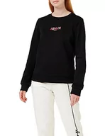 Bluzy damskie - Armani Exchange Damska bluza z logo Capsule Round Neck French Terry, czarny, L - miniaturka - grafika 1