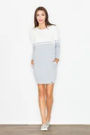 Sukienki - Dwukolorowa SUKIENKA z długimi rękawami | Szary-Ecru XXL - miniaturka - grafika 1