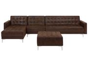 Sofy i kanapy - Beliani Sofa modułowa imitacja skóry Old Style brąz prawostronna otomana ABERD - miniaturka - grafika 1