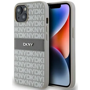 Oryginalne Etui IPHONE 13 / 14 / 15 DKNY Hardcase Leather Mono Stripe & Metal Logo (DKHCP14SPRTHSLE) beżowe - Etui i futerały do telefonów - miniaturka - grafika 1