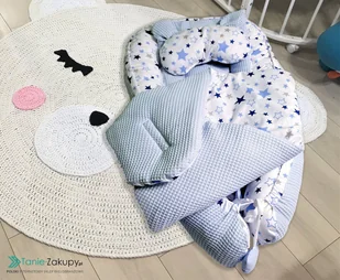 ﻿Kokon niemowlęcy 6w1 - niebieskie gwiazdki, PRODUKT POLSKI 100% BAWEŁNY - Kokony niemowlęce - miniaturka - grafika 1