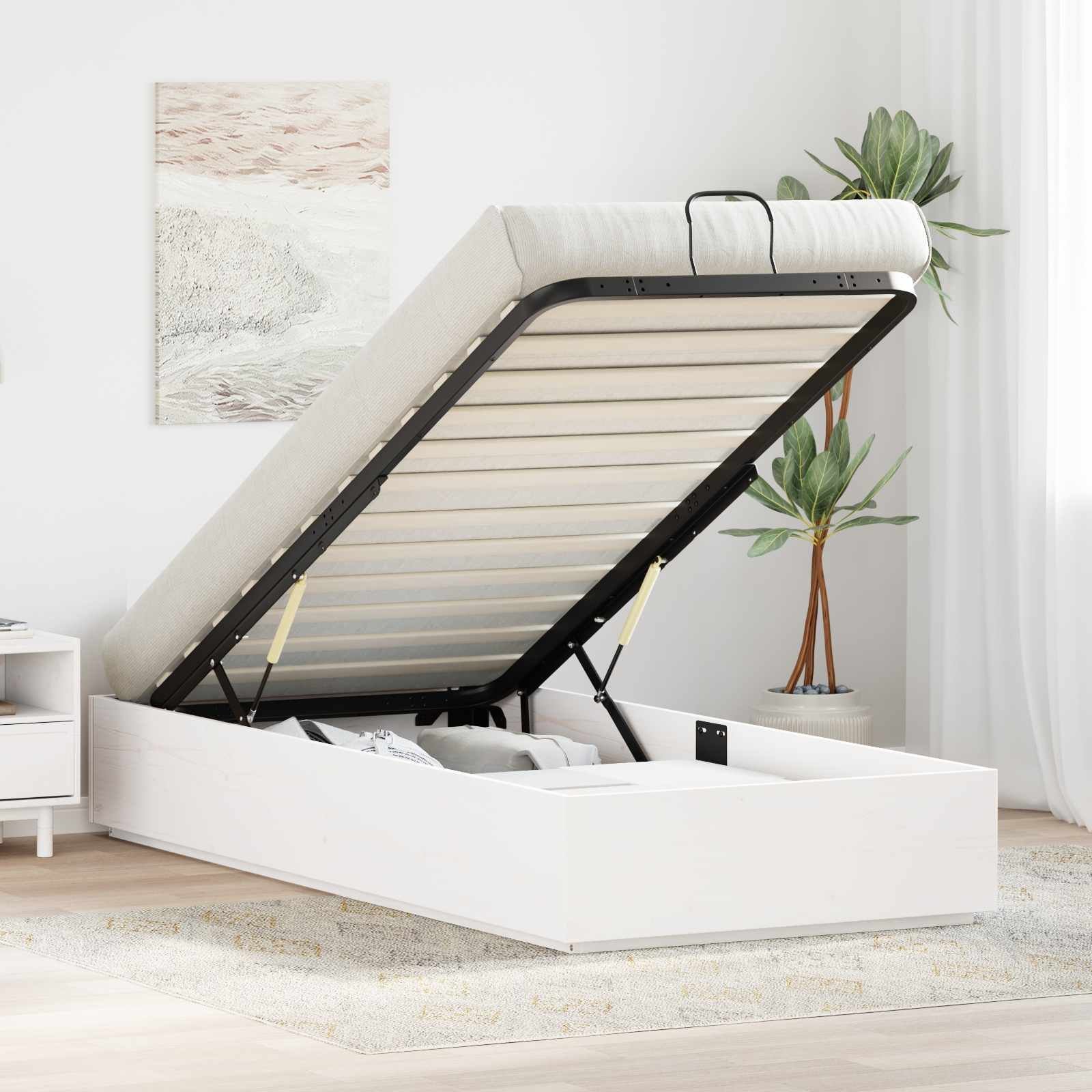 vidaXL vidaXL Łóżko otomanowe Biały 90 x 200 cm Lite drewno sosnowe