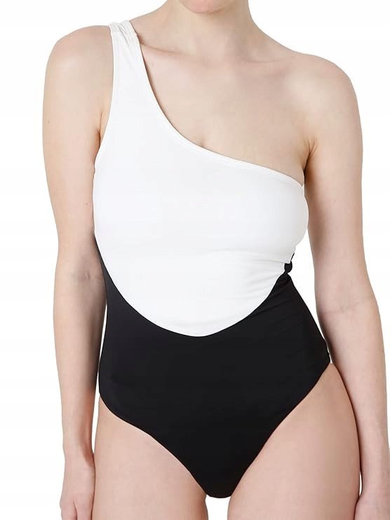 VERO MODA JEDNOCZĘŚCIOWY STRÓJ KĄPIELOWY NA JEDNO RAMIĘ BIAŁO-CZARNY S XQA