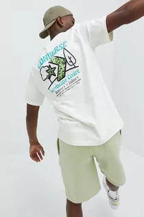Koszulki męskie - Converse t-shirt bawełniany kolor beżowy z nadrukiem - grafika 1