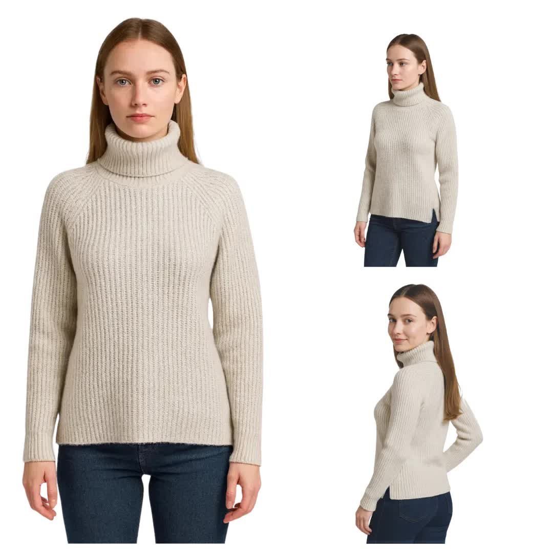 Ciepły sweter damski z golfem klasyczny jasnoszary Captain Mike L/XL