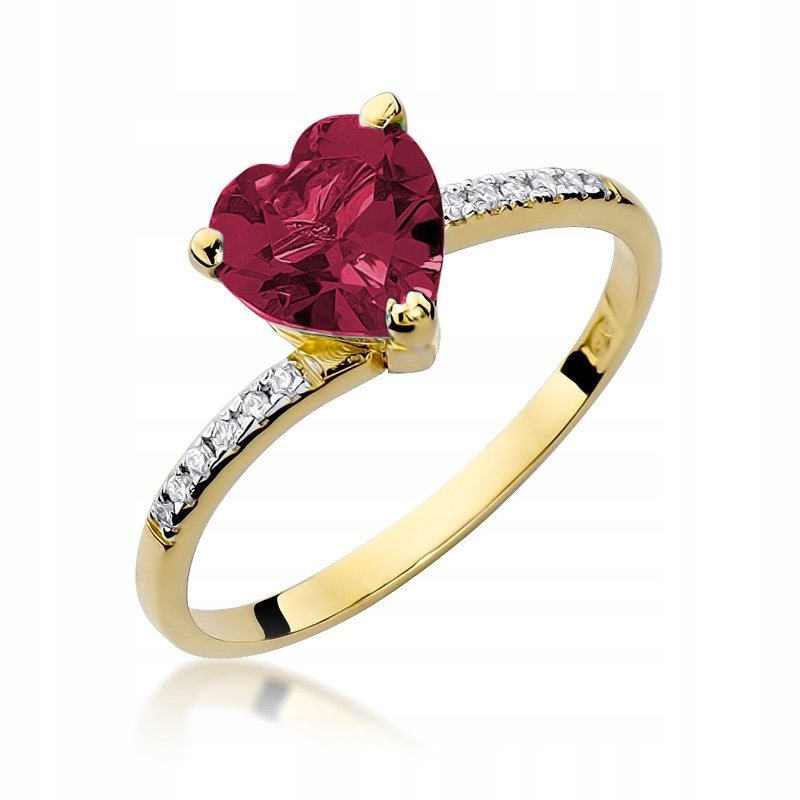 Pierścionek złoty 585 14K duże serce RUBIN 1,70ct z brylantami