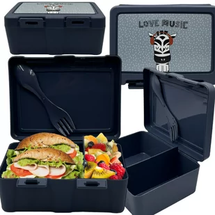 Lunchbox Dla Dzieci Śniadaniówka Pojemnik Na Kanapki Do Szkoły Widelec Łyżka 2W1 Zebra - Lunch boxy - miniaturka - grafika 1
