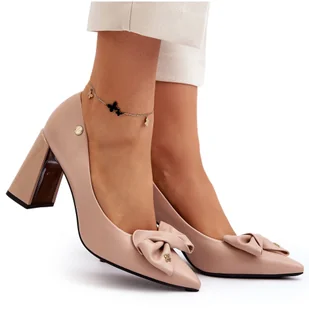 Vinceza Czółenka Na Słupku Z Kokardą Beżowe Ariemessa beżowy - Czółenka - miniaturka - grafika 1