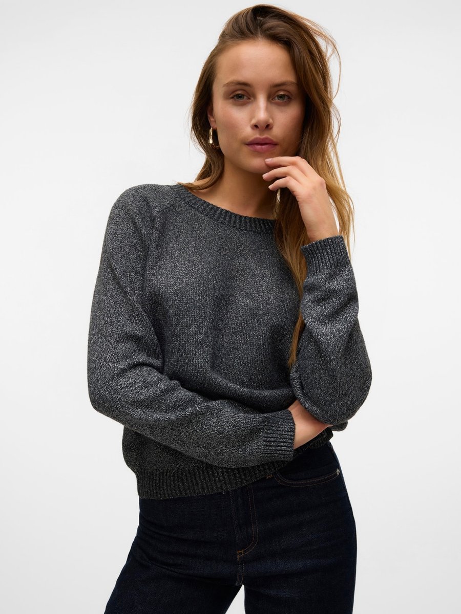 VERO MODA SZARY SWETER Z OKRĄGŁYM DEKOLTEM I DŁUGIM RĘKAWEM L 6FA