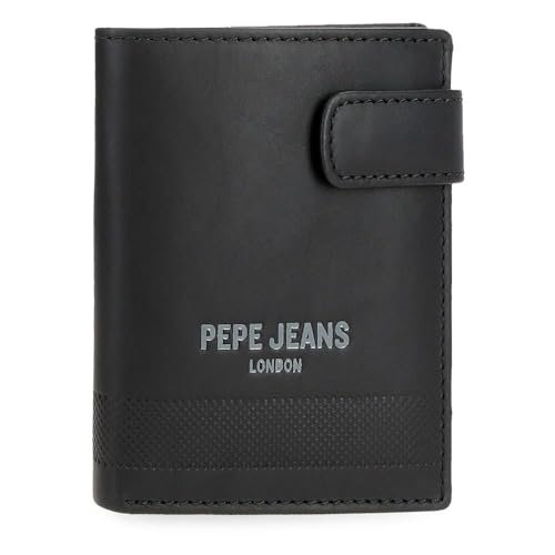 Pepe Jeans Głęboki pionowy portfel zatrzaskowy czarny 8,5x10,5x1 cm Skóra by Joumma Bags, Czarny (Black), Talla única, Pionowy portfel na zatrzask