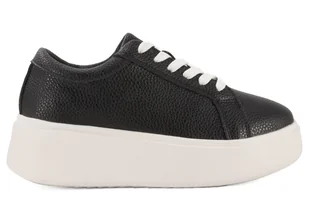 Skórzane sneakersy damskie na platformie Sergio Leone SP-024 czarny - Półbuty damskie - miniaturka - grafika 1