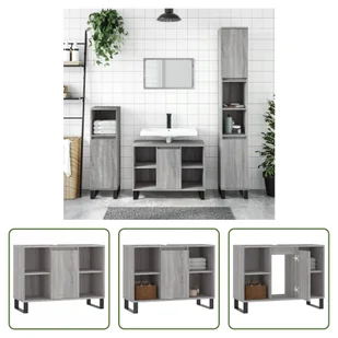 The Living Store Szafka łazienkowa szara Sonoma 80x33x60 cm Materiał drewnopochodny - Szafki łazienkowe - miniaturka - grafika 1