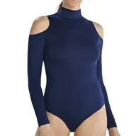 Bielizna nocna - Dopasowane Body Z Półgolfem Z Wycięciami Na Ramionach Janett Niebieskie Teyli - miniaturka - grafika 1