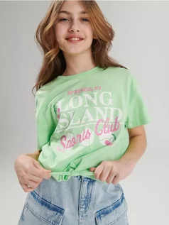 Koszulki dla dziewczynek - Sinsay - Koszulka z nadrukiem - zielony - grafika 1