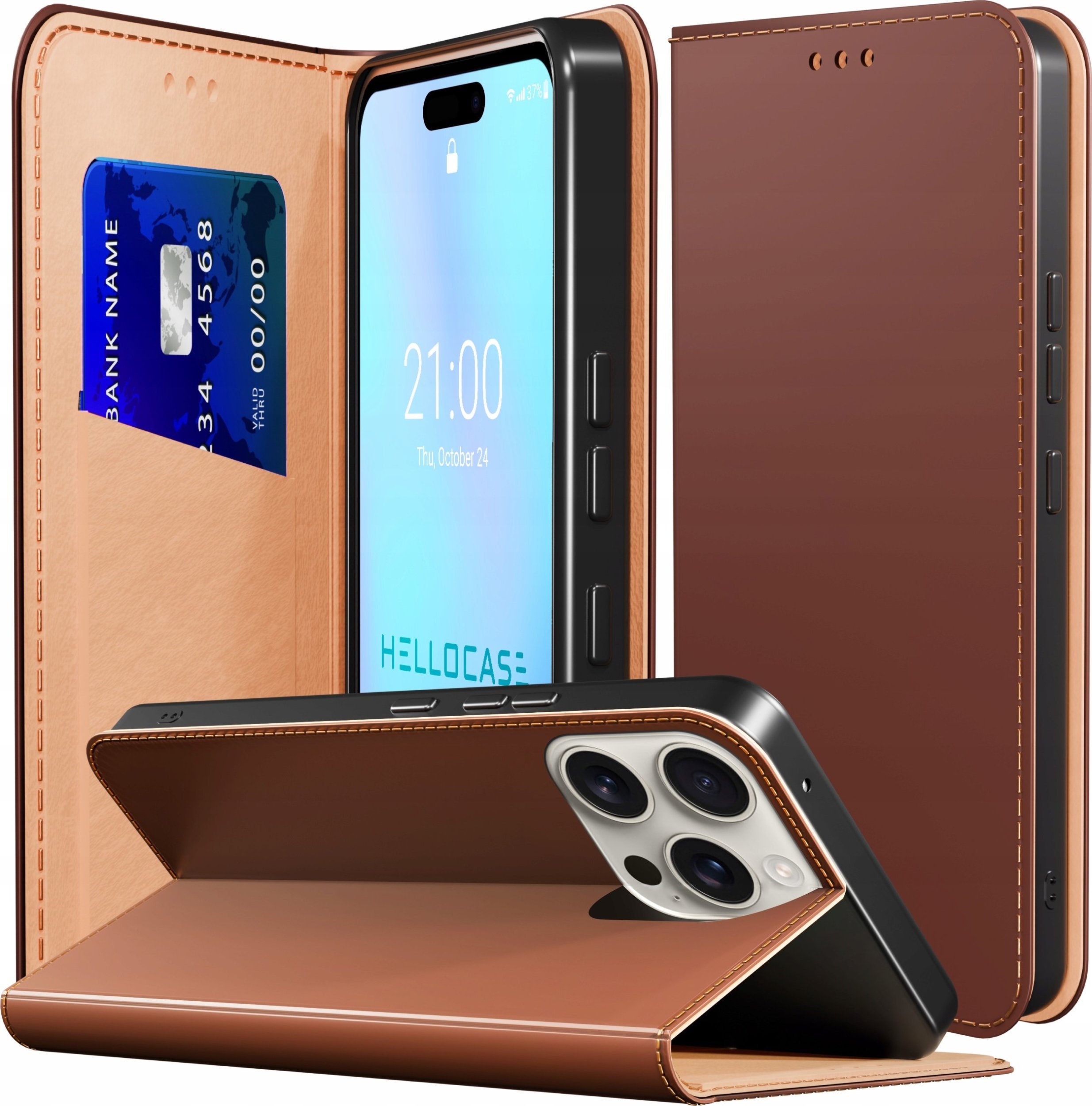 Etui z Klapką do Apple iPhone 16 Pro Max Skórzane, Magnetyczne, Brązowe
