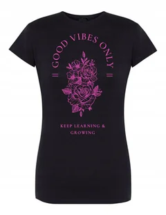 T-Shirt damski nadruk Good Vibes Only KWIATY r.XXL - Koszulki i topy damskie - miniaturka - grafika 1