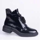 Botki damskie - Półbuty botki oficerki GOODIN HX-7221A lakier skóra eko aplikacja czarne 40 - miniaturka - grafika 1