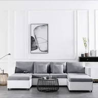 Sofy i kanapy - shumee 4 osobowa sofa rozkładana tapicerowana sztuczną skórą biała - miniaturka - grafika 1