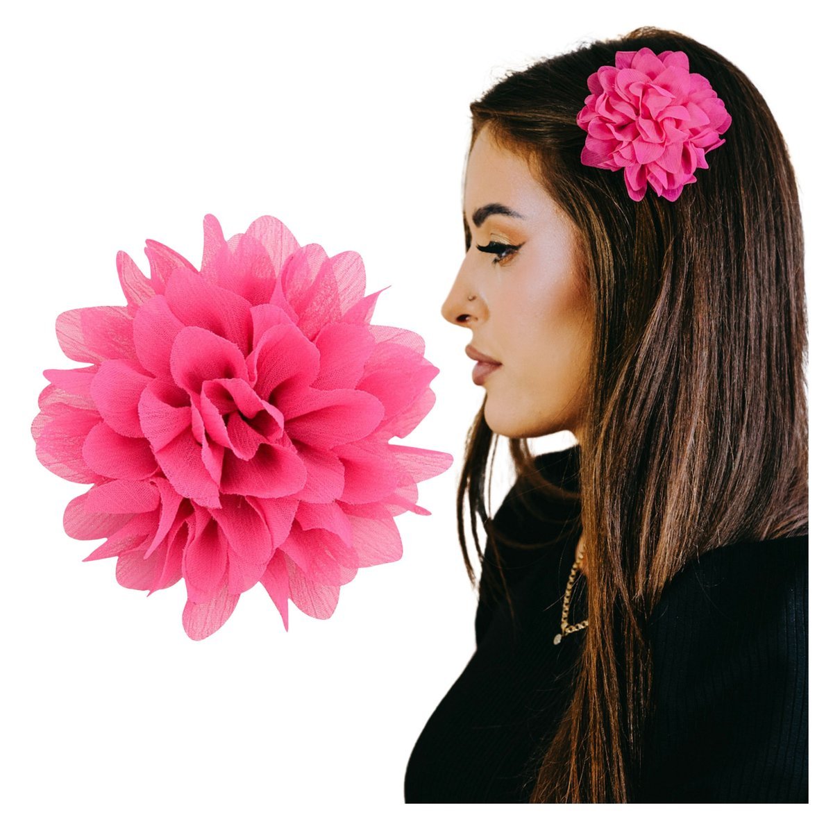 Spinka do Włosów Różowa Duża Kwiat Bezpieczna Wsuwka Lekka i Efektowna
