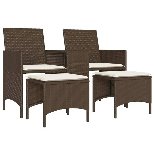 Zestaw Ogrodowy Rattanowy: Sofa 2-osobowa i Stołki, Brązowy, 126x59x82 cm