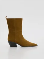 Botki damskie - Reserved - Zamszowe botki na obcasie - brązowy - miniaturka - grafika 1