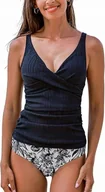 Stroje kąpielowe - CUPSHE Granatowy Tankini Top i Kwiatowy Dół - miniaturka - grafika 1