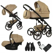 Wózki dziecięce - MOMMO ELITE Ekskluzywny Wózek Dziecięcy Wielofunkcyjny - Beżowy - 3w1 - miniaturka - grafika 1